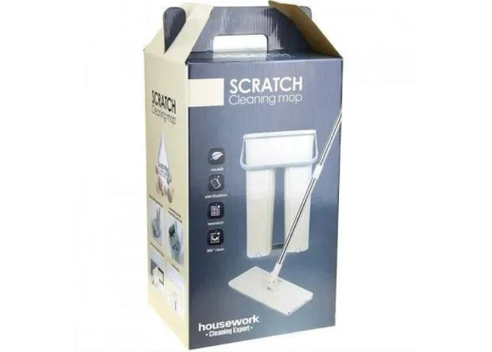 Швабра та Відро Велике Scratch Cleaning Mop зі складаною ручкою та системою віджимання, дві насадки мікрофібри