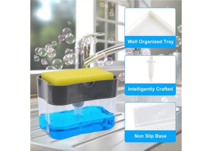 Органайзер для мочалок з мильницею та дозатором натискна Soap Pump Sponge Caddy Органайзер для мочалок з мильницею та дозатором натискна Soap Pump Sponge Caddy
