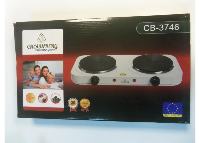 Двоконфоркова електроплита дискова настільна електрична плита Crownberg CB-3746 2000W Двоконфоркова електроплита дискова настільна електрична плита Crownberg CB-3746 2000W