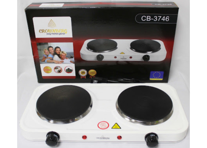Двоконфоркова електроплита дискова настільна електрична плита Crownberg CB-3746 2000W Двоконфоркова електроплита дискова настільна електрична плита Crownberg CB-3746 2000W