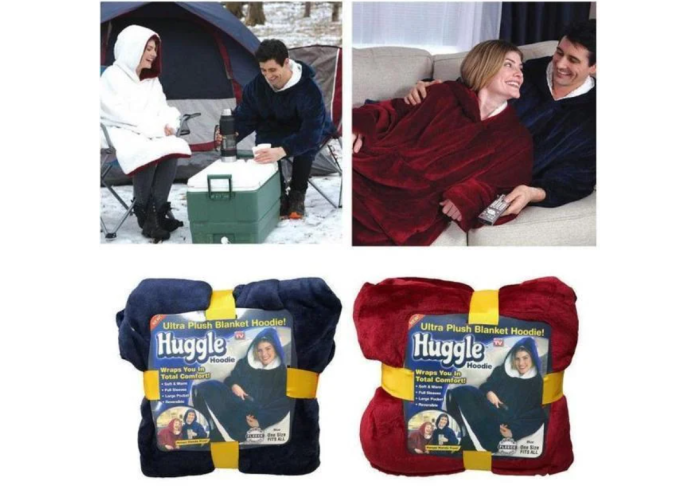 Толстовка — плед із капюшоном HUGGLE HOODIE BLANKET, плед із рукавами Бордовий